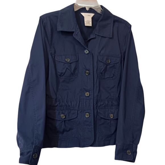 L.L. BEAN Jacket Cotton Women's Size 12 Lightweight Cinched Waist Pockets‎ Blue - Picture 6 of 9
